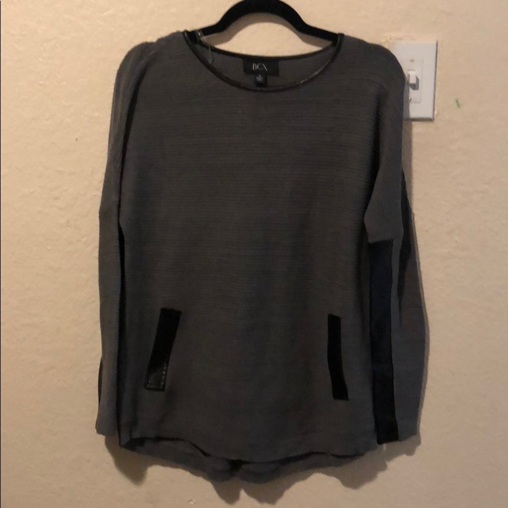 Leather sleeve sweater